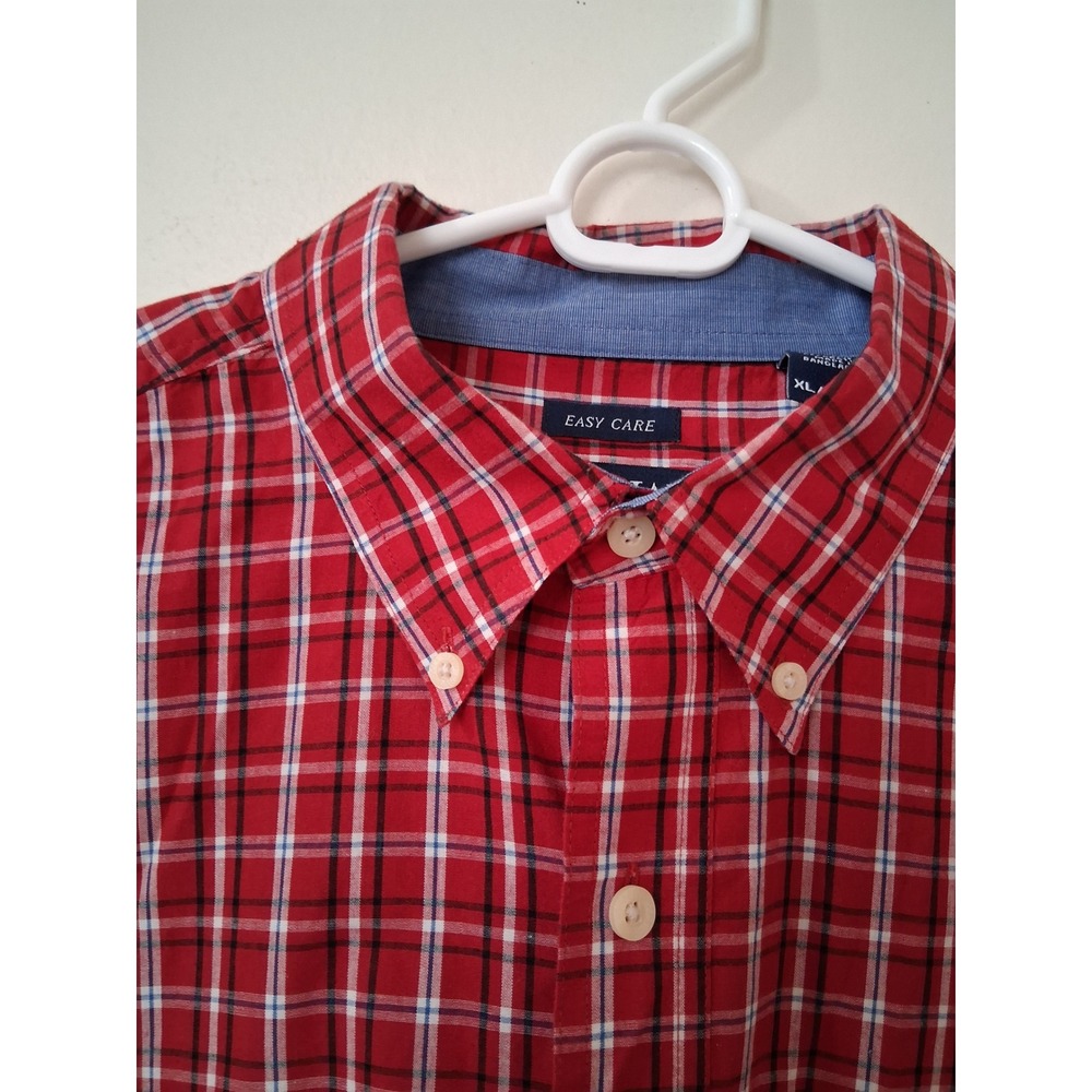 Chaps Mens XL Easy Care Plaid Button Down Shirt Red White Blue Long Sleeve